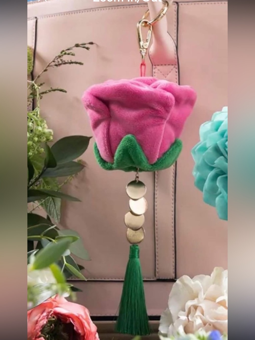Scentsy Pink Rose Purse Charm Clip in Vanilla Rose fragrance Pom Pom NWT - Picture 2 of 3